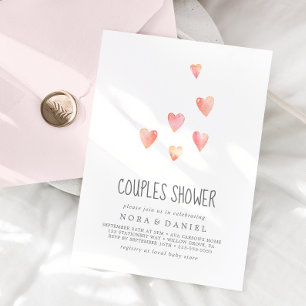 Aquarelle Coeurs Fille Couples Douche Invitation