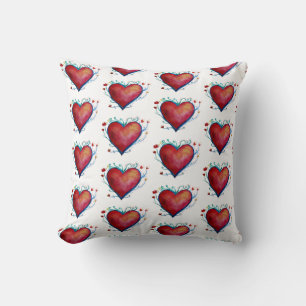 Aquarelle Coeurs Jeter Coussin