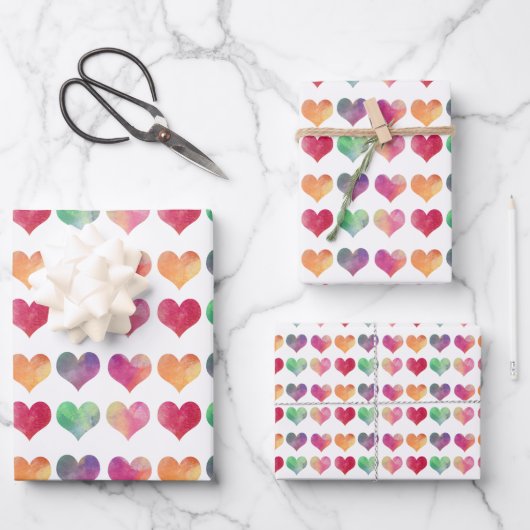 Aquarelle Coeurs Valentine's Wrapping Papier (Recto)