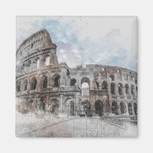 Aquarelle Colisée Magnet - Rome Italie Vintage