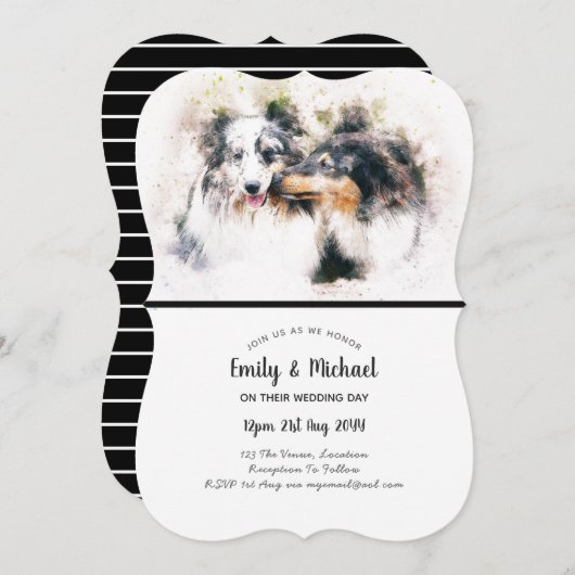 Aquarelle Collie Chiens Mariage Invitations Élégan (Devant / Derrière)