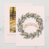 Aquarelle colorée Carte de Noël Wreath Holiday (Devant / Derrière)