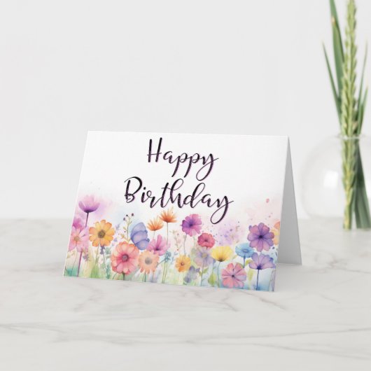 Aquarelle colorée Floral Bonne carte d'anniversair (Devant)