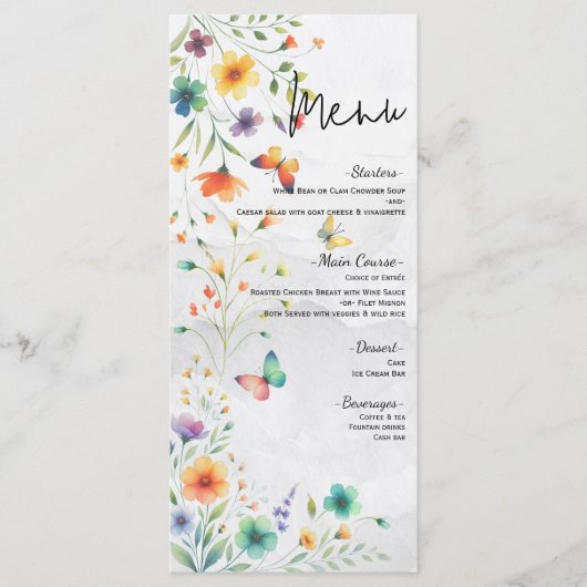 Aquarelle colorée Floral Butterfly Menu Mariage (Devant)