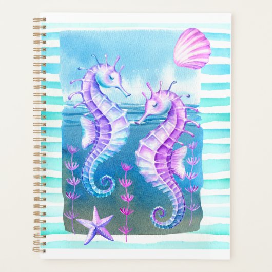 Aquarelle colorée Hippocampe Sea Life Planner (Devant)