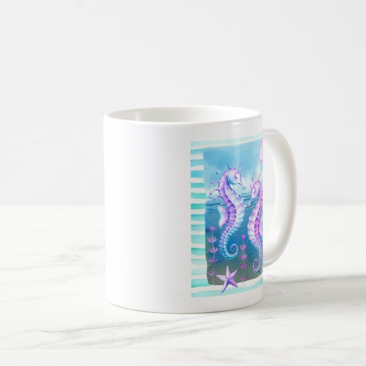 Aquarelle colorée Hippocampes Café Mug (Devant droit)