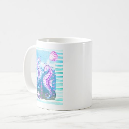 Aquarelle colorée Hippocampes Café Mug (Devant gauche)
