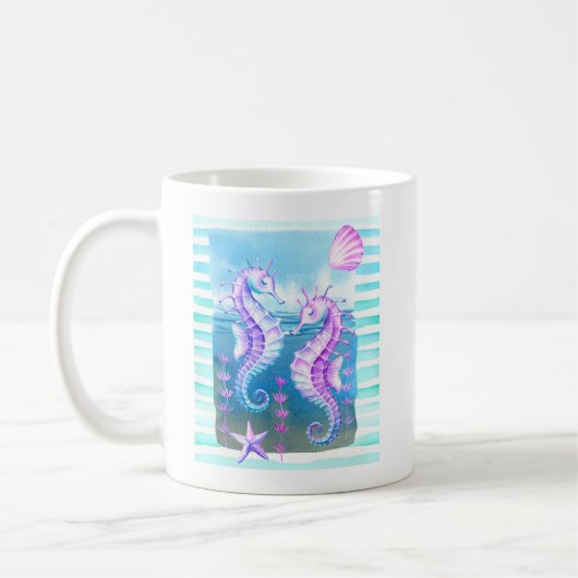 Aquarelle colorée Hippocampes Café Mug (Gauche)