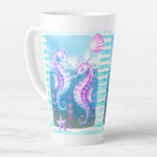 Aquarelle colorée Hippocampes Latte Mug