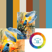 Aquarelle colorée Lac paysager et oiseaux