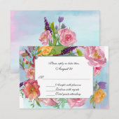 Aquarelle colorée Mariage floral carte RSVP (Devant / Derrière)