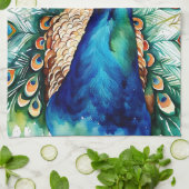 Aquarelle colorée Peacock serviette de cuisine (Plié)