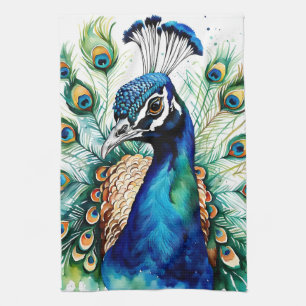 Aquarelle colorée Peacock serviette de cuisine