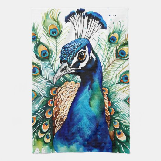 Aquarelle colorée Peacock serviette de cuisine (Vertical)