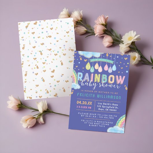 Aquarelle colorée Rainbow Baby shower Invitation