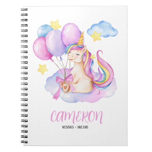 Aquarelle colorée Unicorne Carnet personnalisé (Devant)