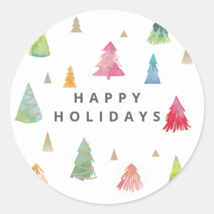 Aquarelle Colorful Sticker Arbres de Noël