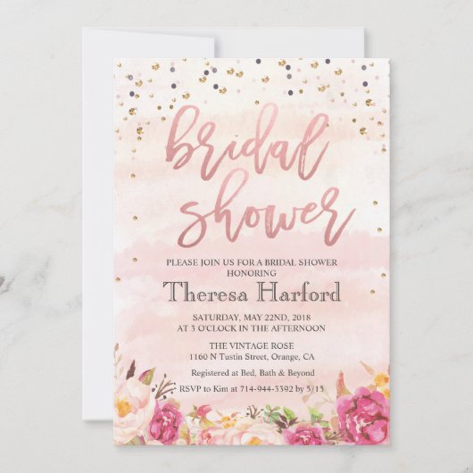 Aquarelle Confetti Invitation à la douche nuptiale (Devant)