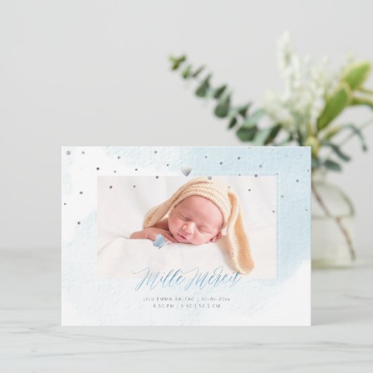 Aquarelle Confettis Remerciement Naissance Fille Kaart (Staand voorkant)