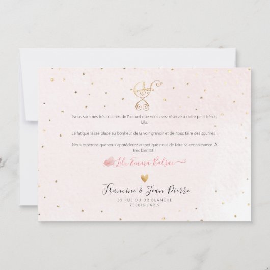 Aquarelle Confettis Remerciement Naissance Fille Kaart (Achterkant)