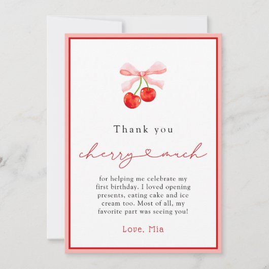 Aquarelle Coquette Cerise Carte de remerciements d (Devant)