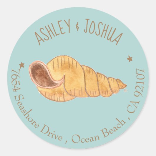 Aquarelle Coquillage bleu Retour Adresse Stickers (Devant)