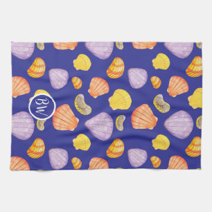 Aquarelle Coquillages Monogramme Serviettes de cui