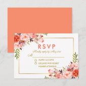 Aquarelle Coral Floral RSVP Mariage or (Devant / Derrière)
