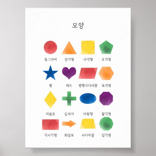 Aquarelle coréen Hangul forme poster (Devant)