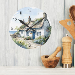 Aquarelle Cornwall Mer Cottage Mur Horloge
