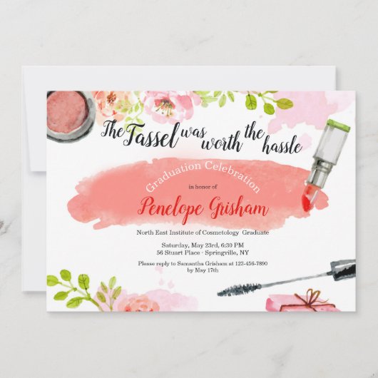 Aquarelle Cosmétique Graduation Invitation (Devant)