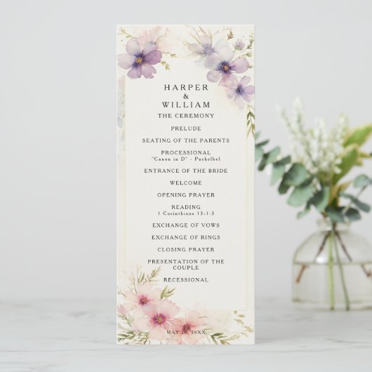 Aquarelle cosmos fleurs programme de mariage (Debout devant)