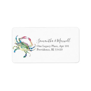 Aquarelle côtière Étiquettes de adresse de crabe a