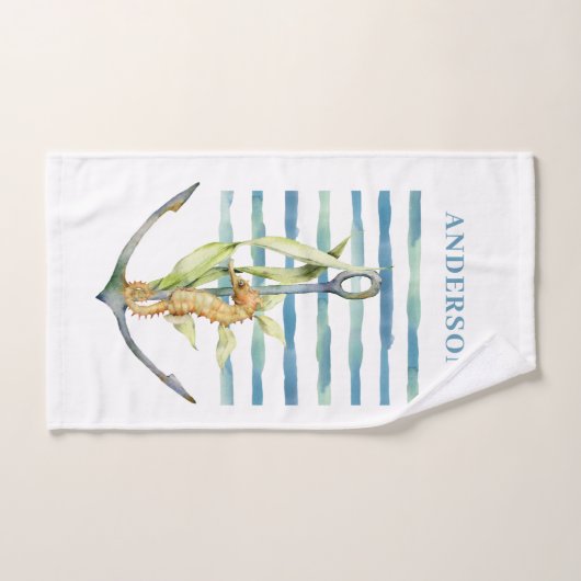 Aquarelle CÔTIÈRE Seahorse & Ancre Design (Serviette à main)