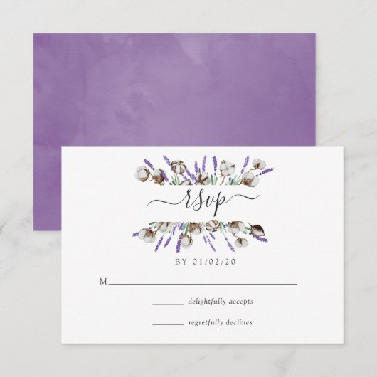 Aquarelle Cotton Lavender Mariage campagnard RSVP  (Devant / Derrière)