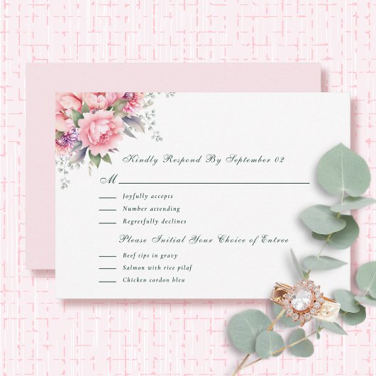 Aquarelle couleur rose vif Menu Floral RSVP