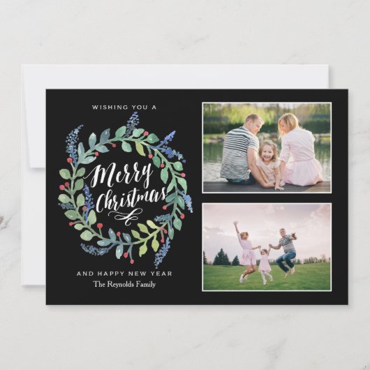Aquarelle couronne Noël 2 photo Carte de vacances (Devant)