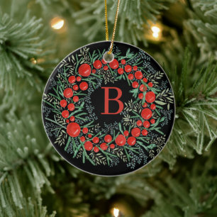 Aquarelle couronne ornement en céramique de Noël