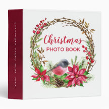 Aquarelle couronne Poinsettia & Bird Christmas