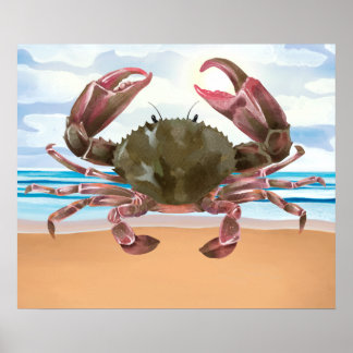Aquarelle Crabe Crustacée Poster nautique
