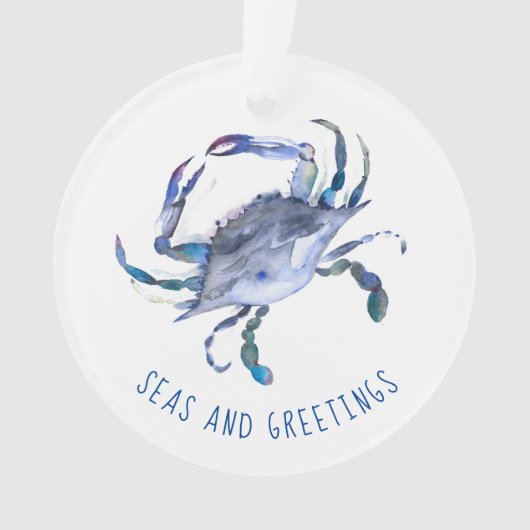 Aquarelle Crabe premier ornement de Noël marié (devant)