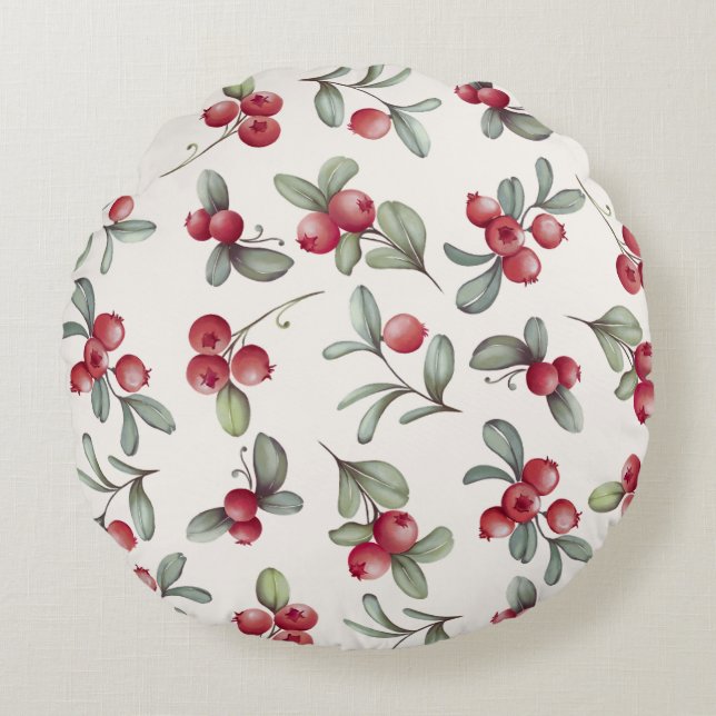 Aquarelle Cranberry Beauty Coussin rond (Devant)