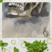 Aquarelle crâne serviette de cuisine (Plié)