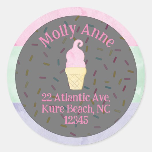 Aquarelle Crème glacée Cone Sprinkle Étiquette de (Devant)