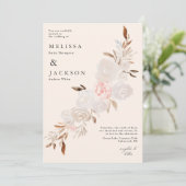 Aquarelle Crème Rose Faire-part de mariage beige (Debout devant)