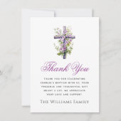 Aquarelle croix fleurs violettes baptême merci (Devant)