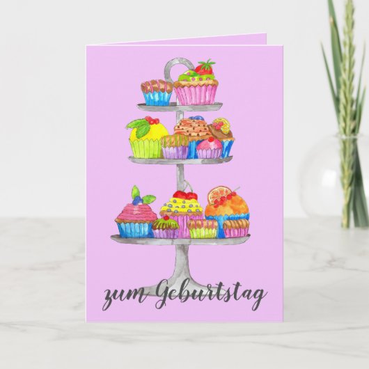 Aquarelle cupcakes allemand carte d'anniversaire (Devant)