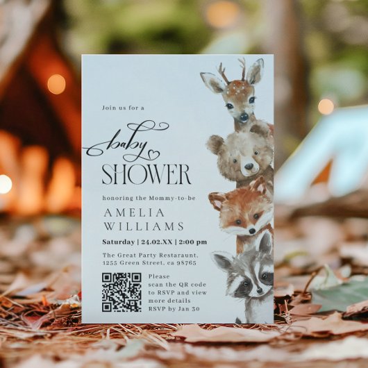 Aquarelle Cute Animaux Moderne QR Code Invitation