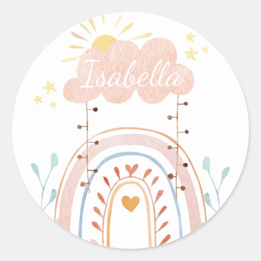 Aquarelle Cute arc-en-ciel Enfants Étiquette (Devant)