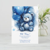 Aquarelle Cute Bear Boy Baby shower Invitation (Debout devant)